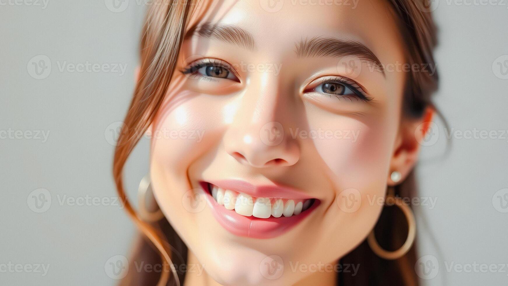 Beautiful Smiling Woman with Long Brown Hair photo