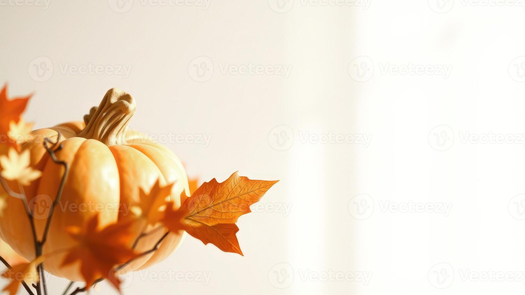 Pumpkin and Fall Leaves on White Background photo