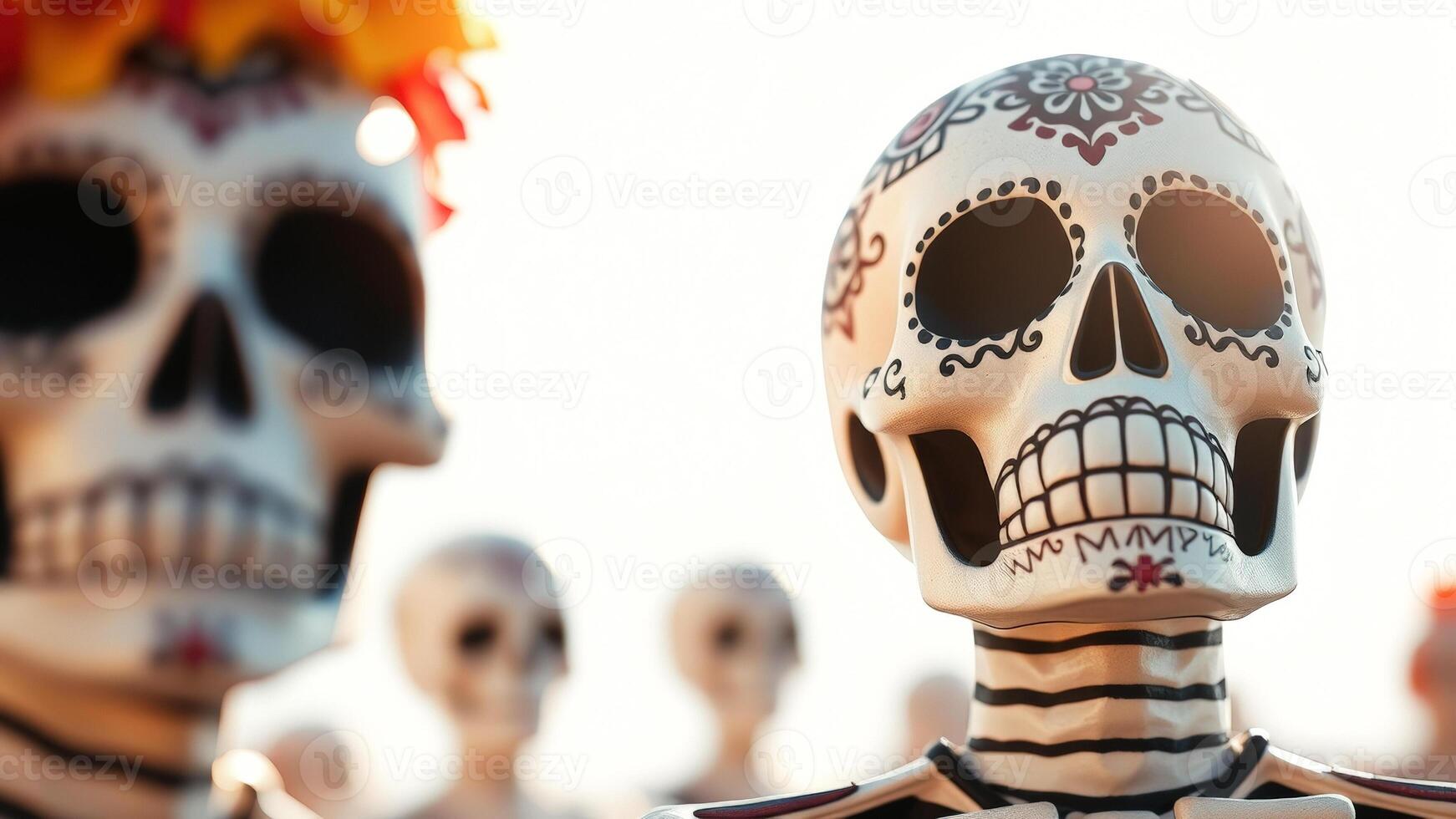 Close-up of a Sugar Skull Decorated with Black and Red Details photo