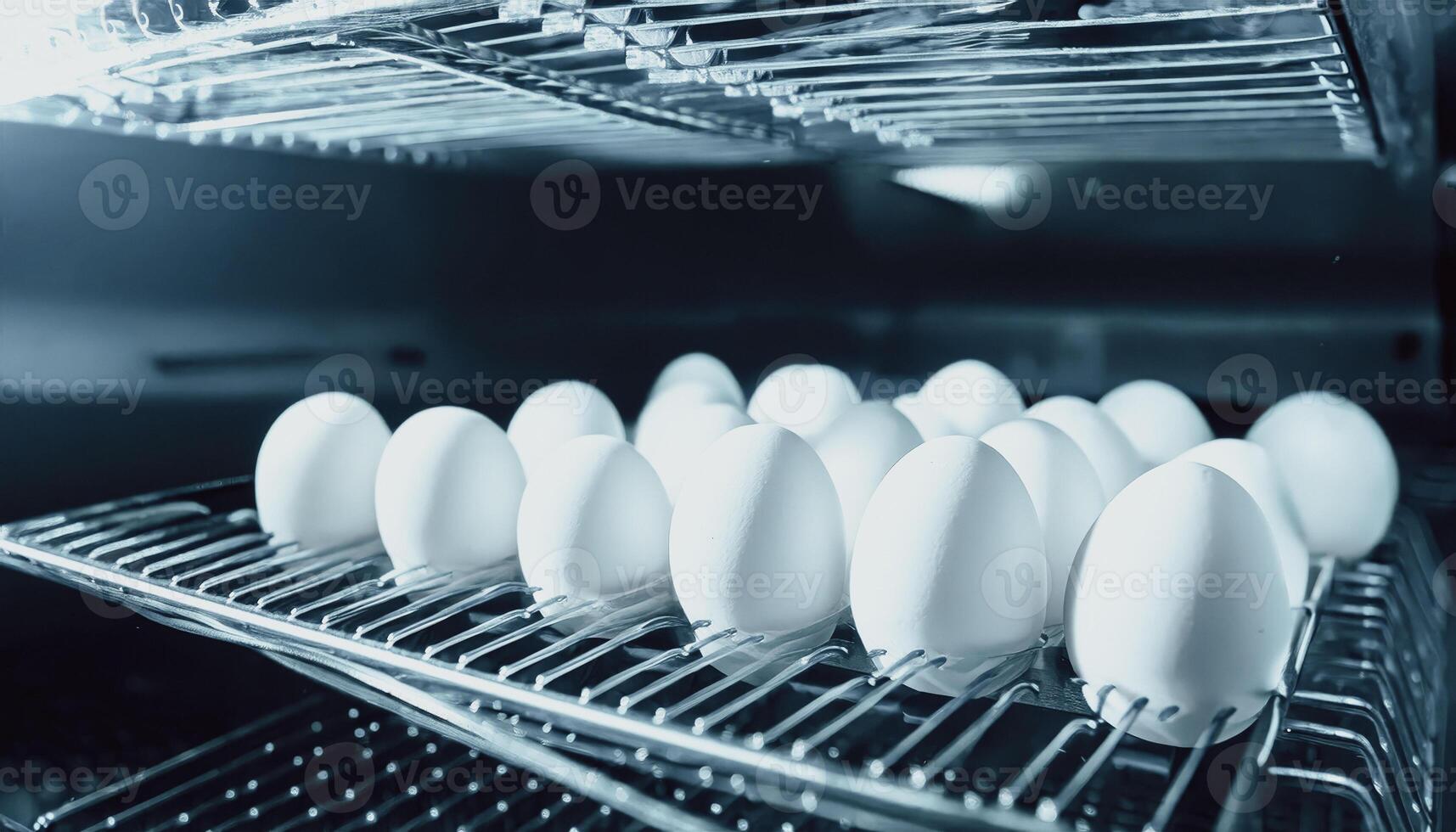 Close-up of Eggs in a Refrigerator Shelf photo