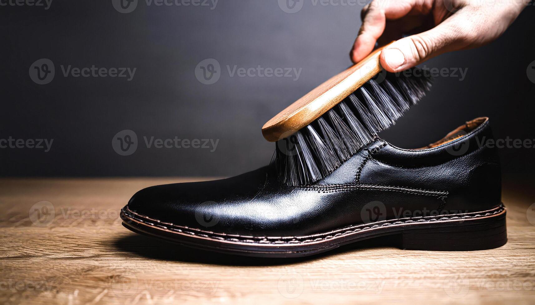 Hand Brushing Black Leather Shoe photo