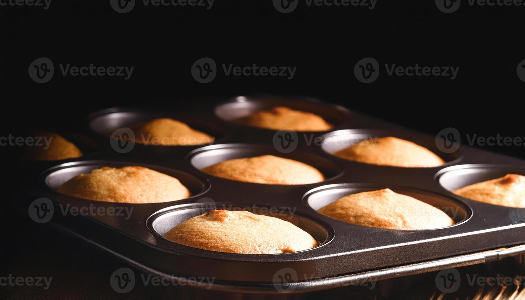Close up of freshly baked muffins in a muffin tin photo