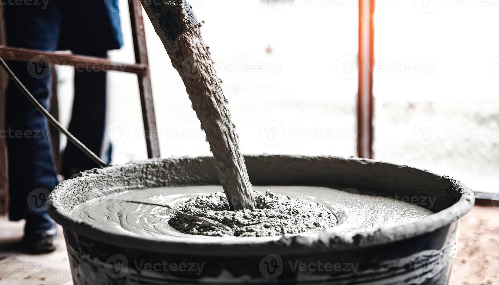 Concrete being poured into a bucket photo