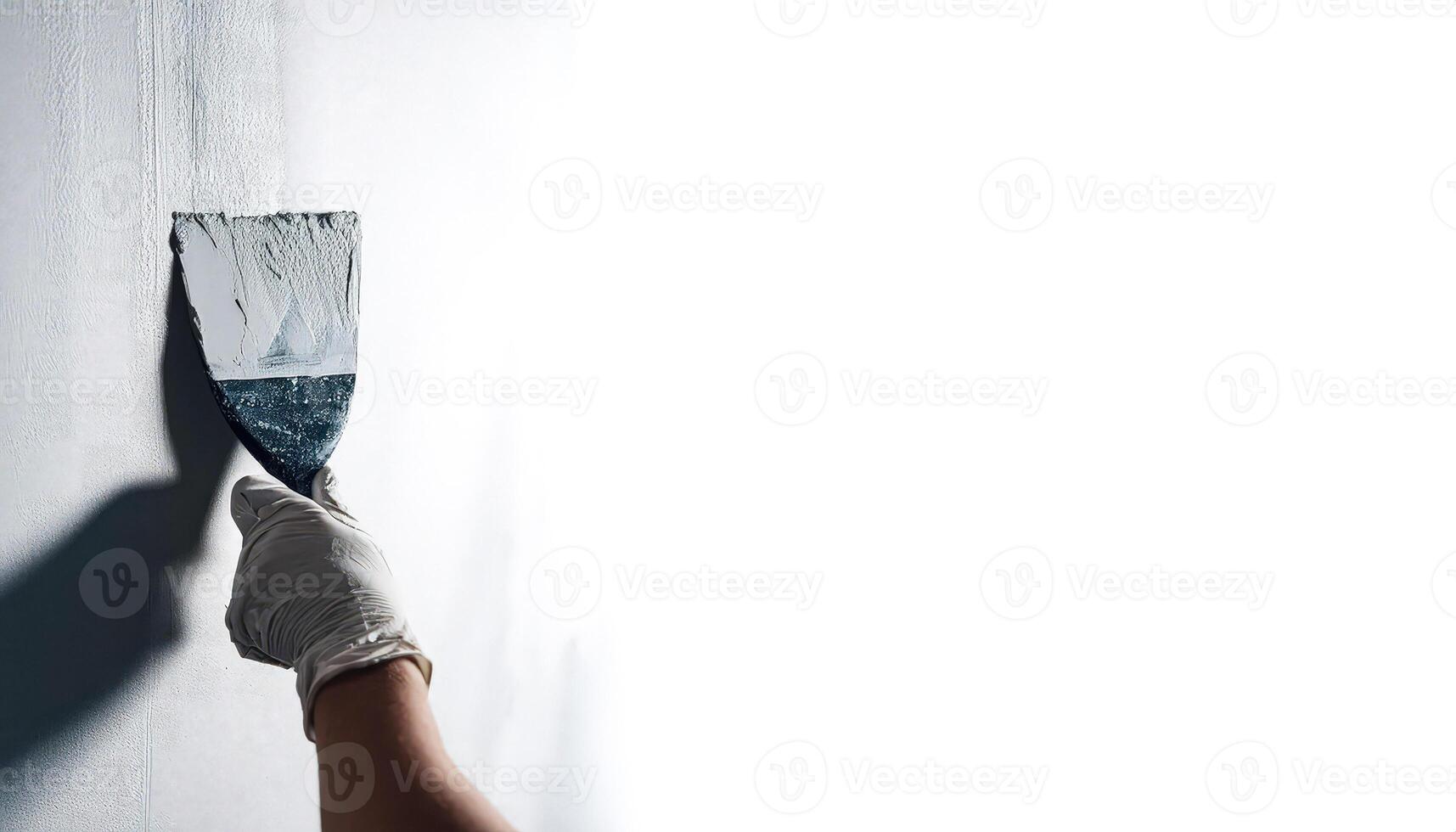 Hand Applying White Putty to Wall with Spatula photo
