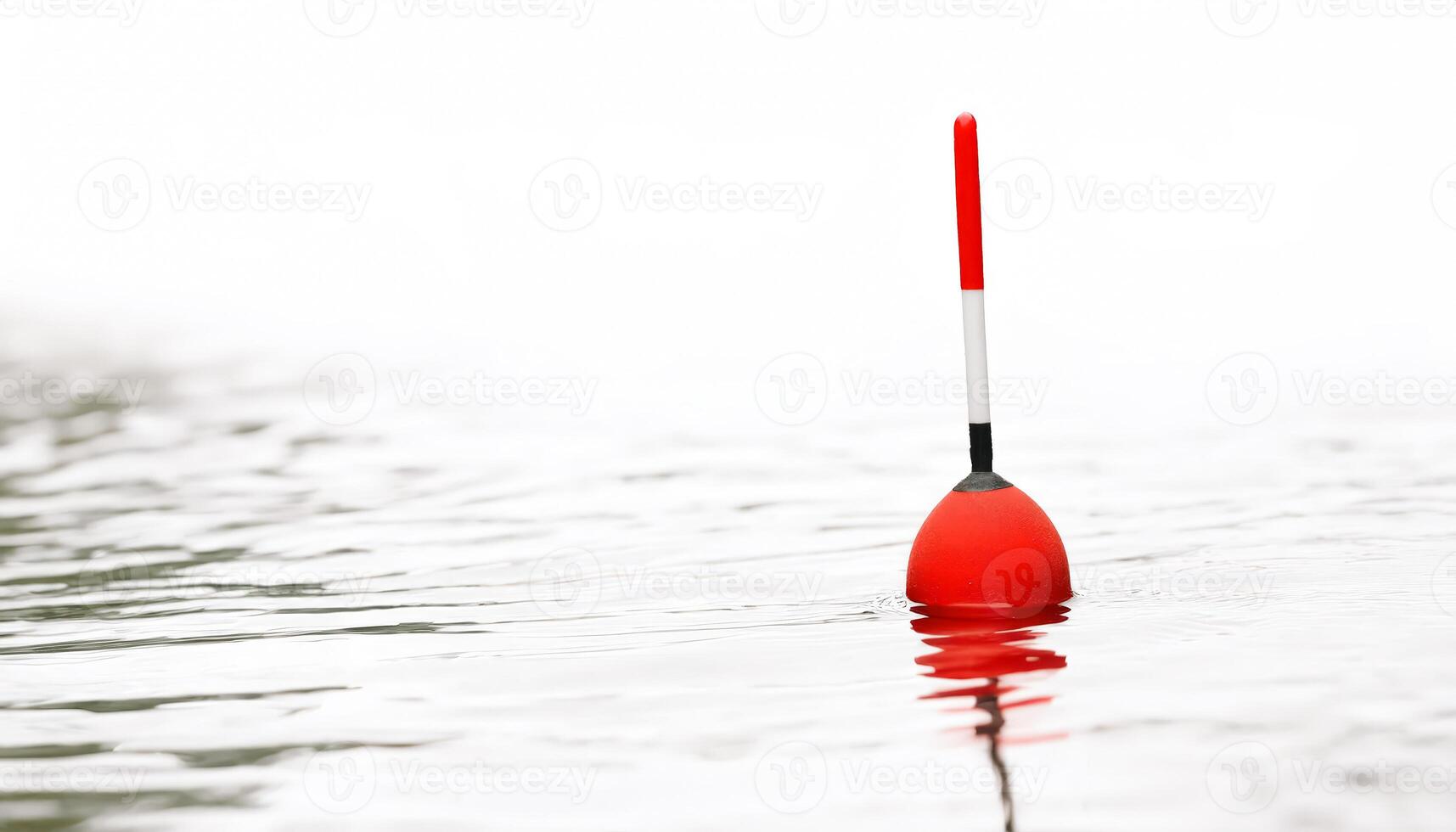 Red and White Bobber Floating on Water photo
