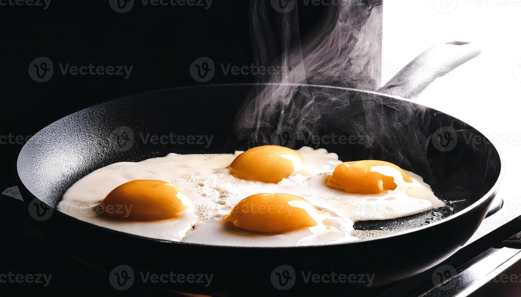 Four eggs frying in a pan photo