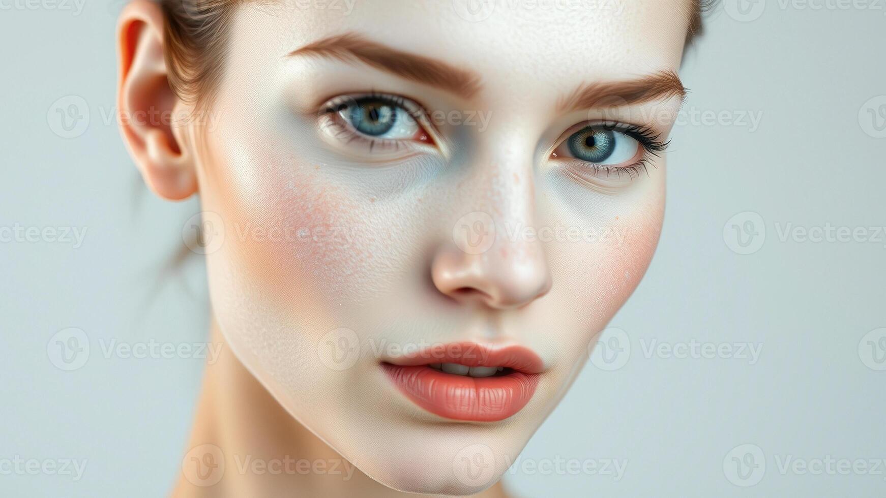 Close-up Portrait of Young Woman with Blue Eyes photo