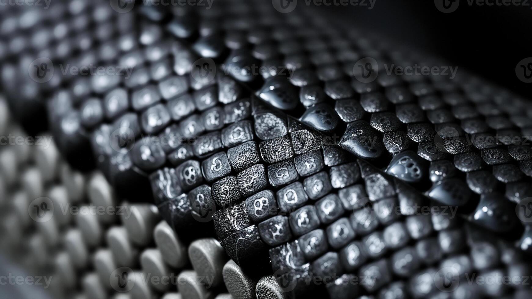 Macro view of a black tire with water drops photo