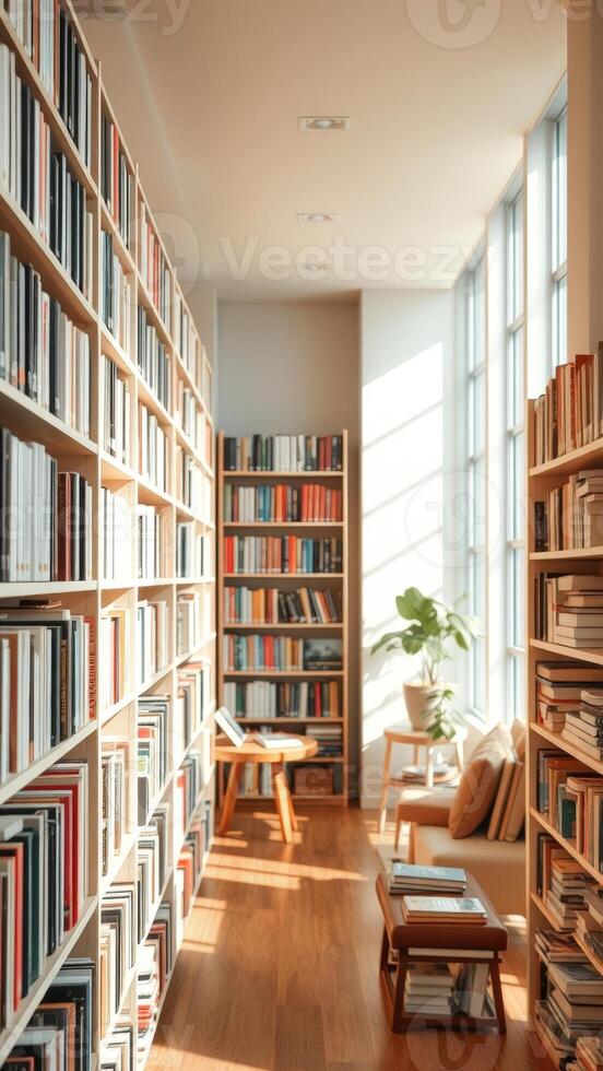 Bookshelf in a Sunlit Room photo