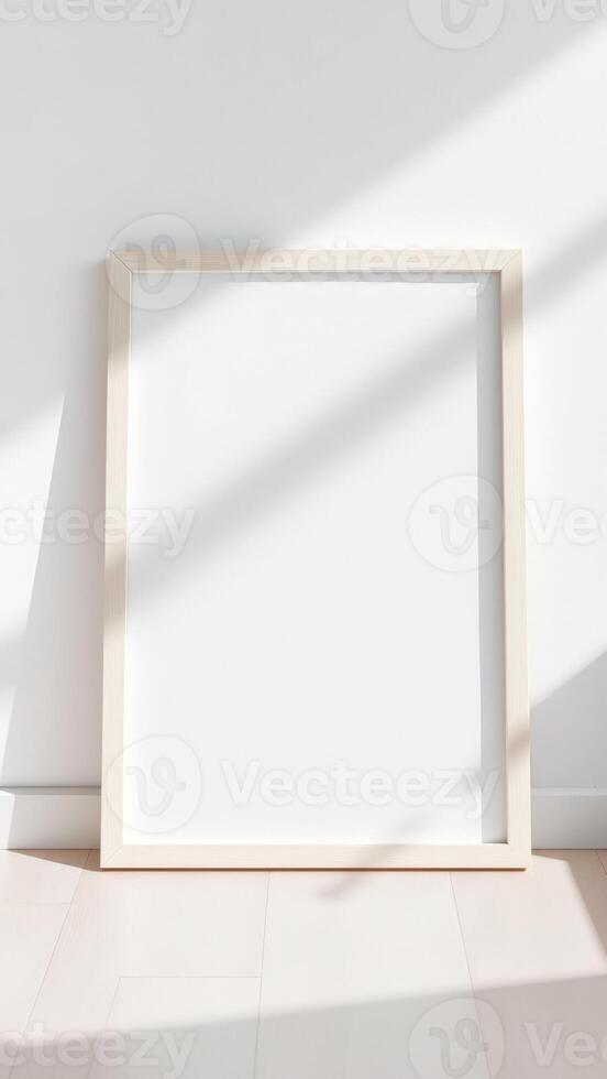 Blank picture frame mockup on white wall photo