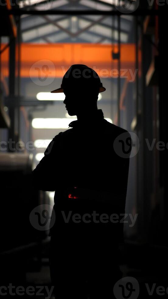 Silhouette of a Worker in a Factory photo