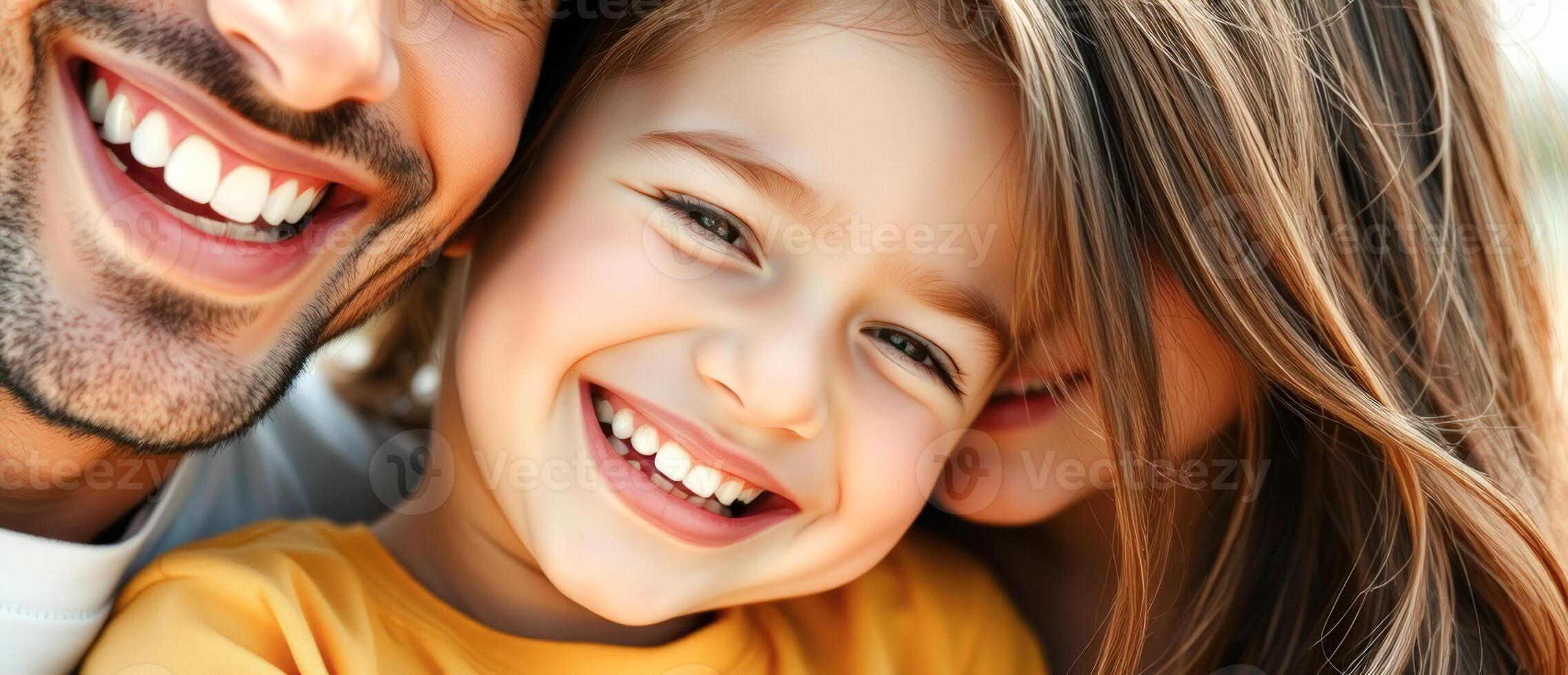 Close-up of a smiling child with parents photo