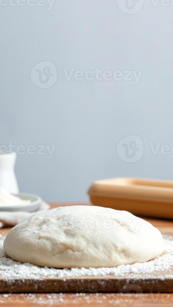 Fresh Dough on a Wooden Cutting Board photo