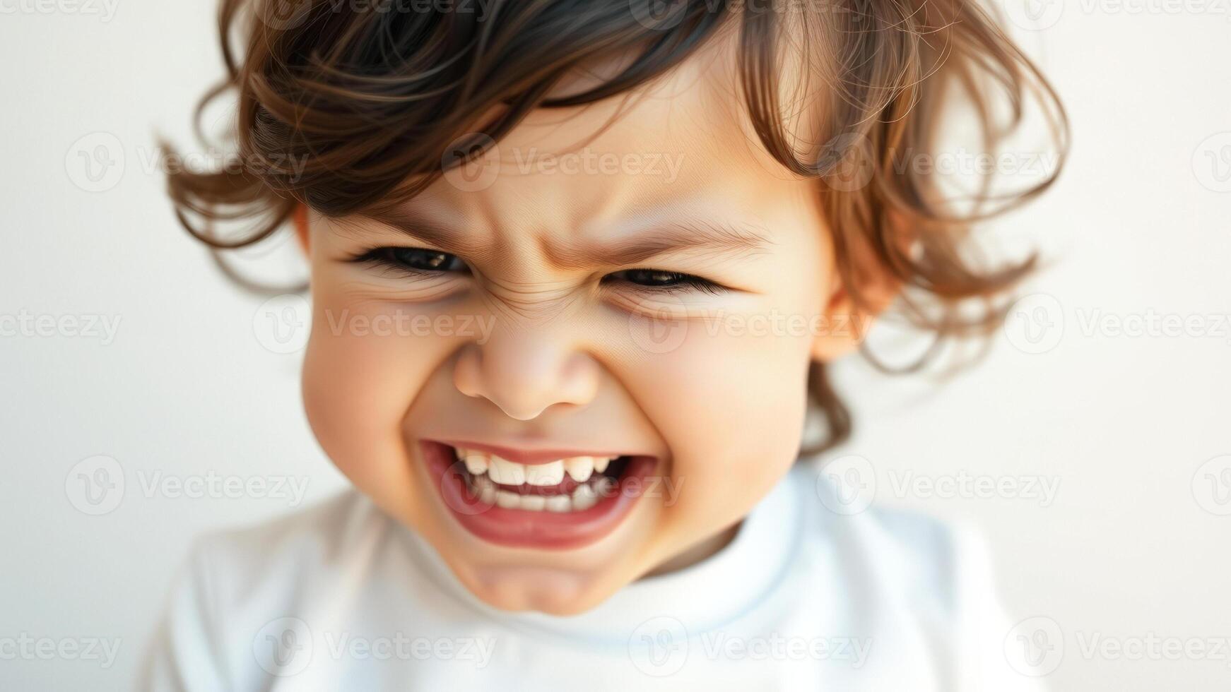 Portrait of a Young Child with a Grumpy Expression photo
