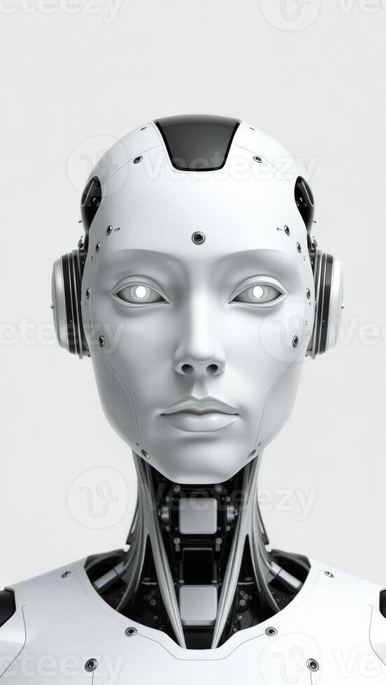 Futuristic Robot Head with Realistic Facial Features photo