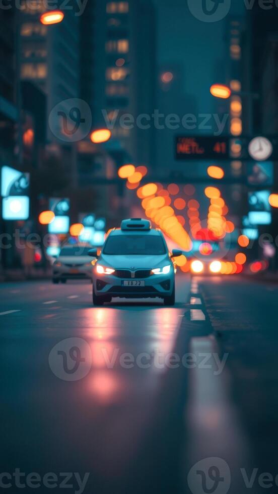 Car Driving Through City at Night photo