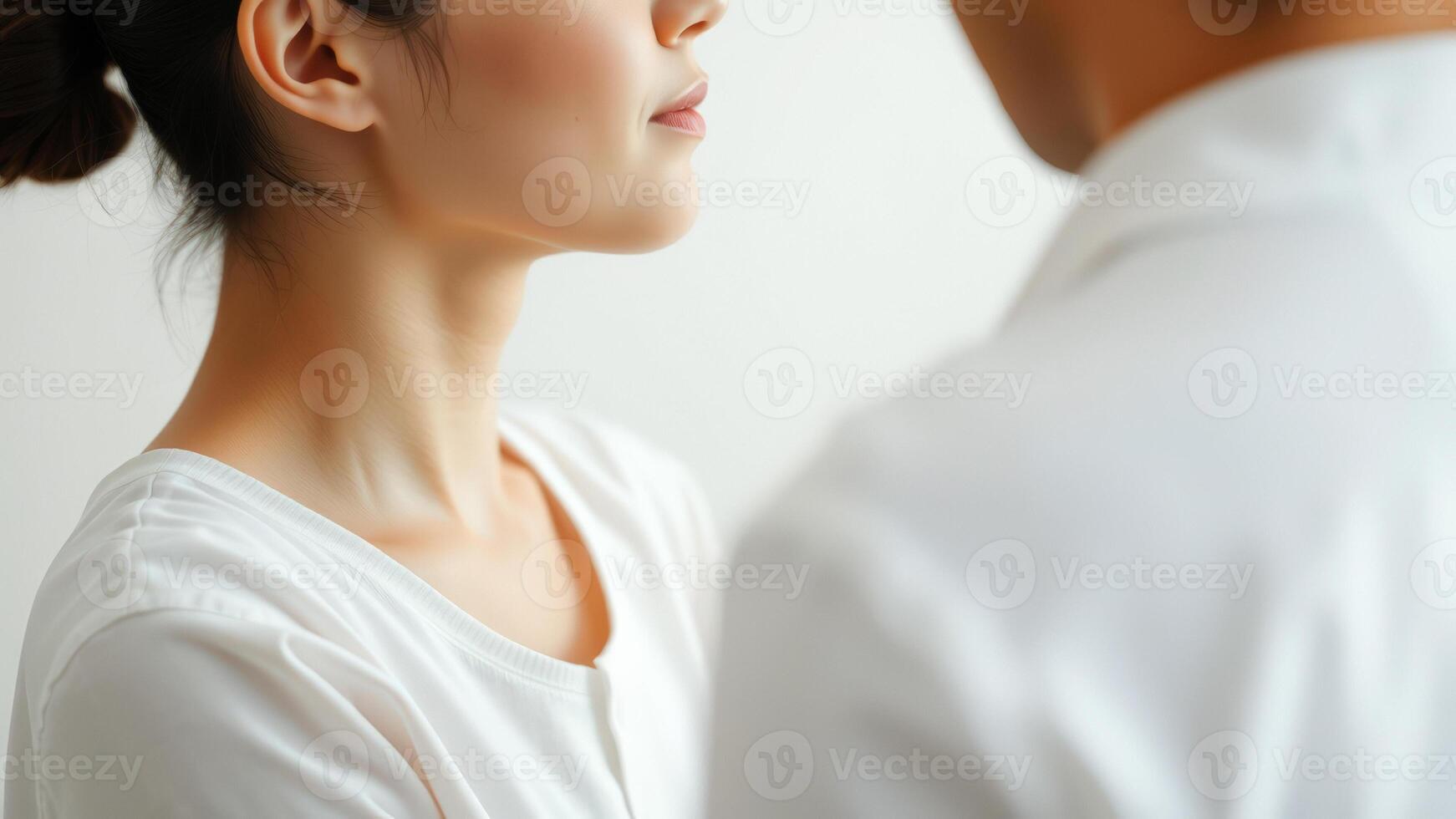 Closeup of a woman's face and neck photo
