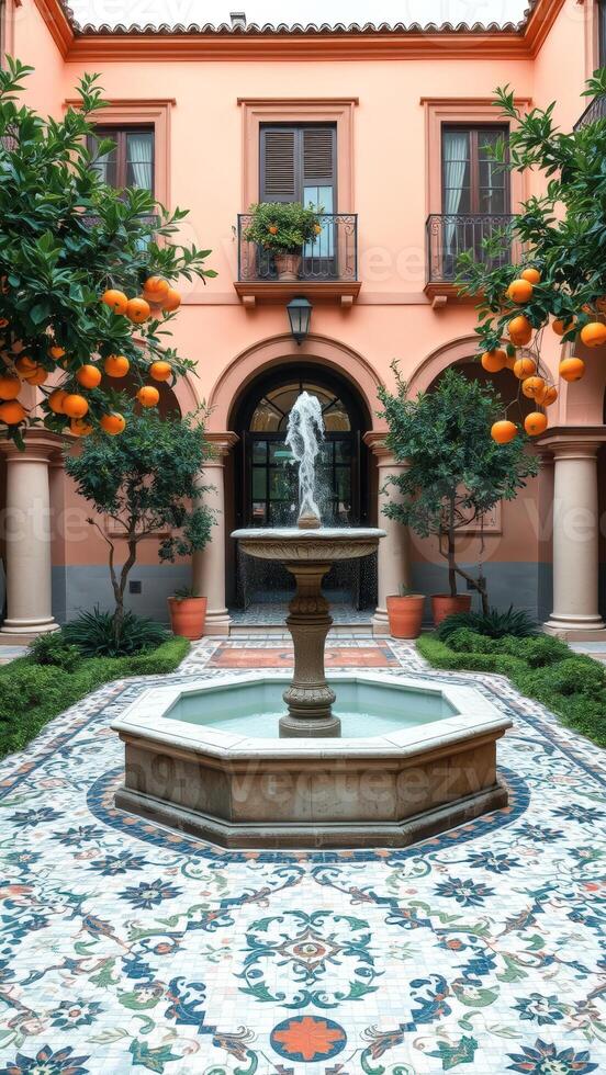 Ornate Fountain in a Spanish Courtyard photo