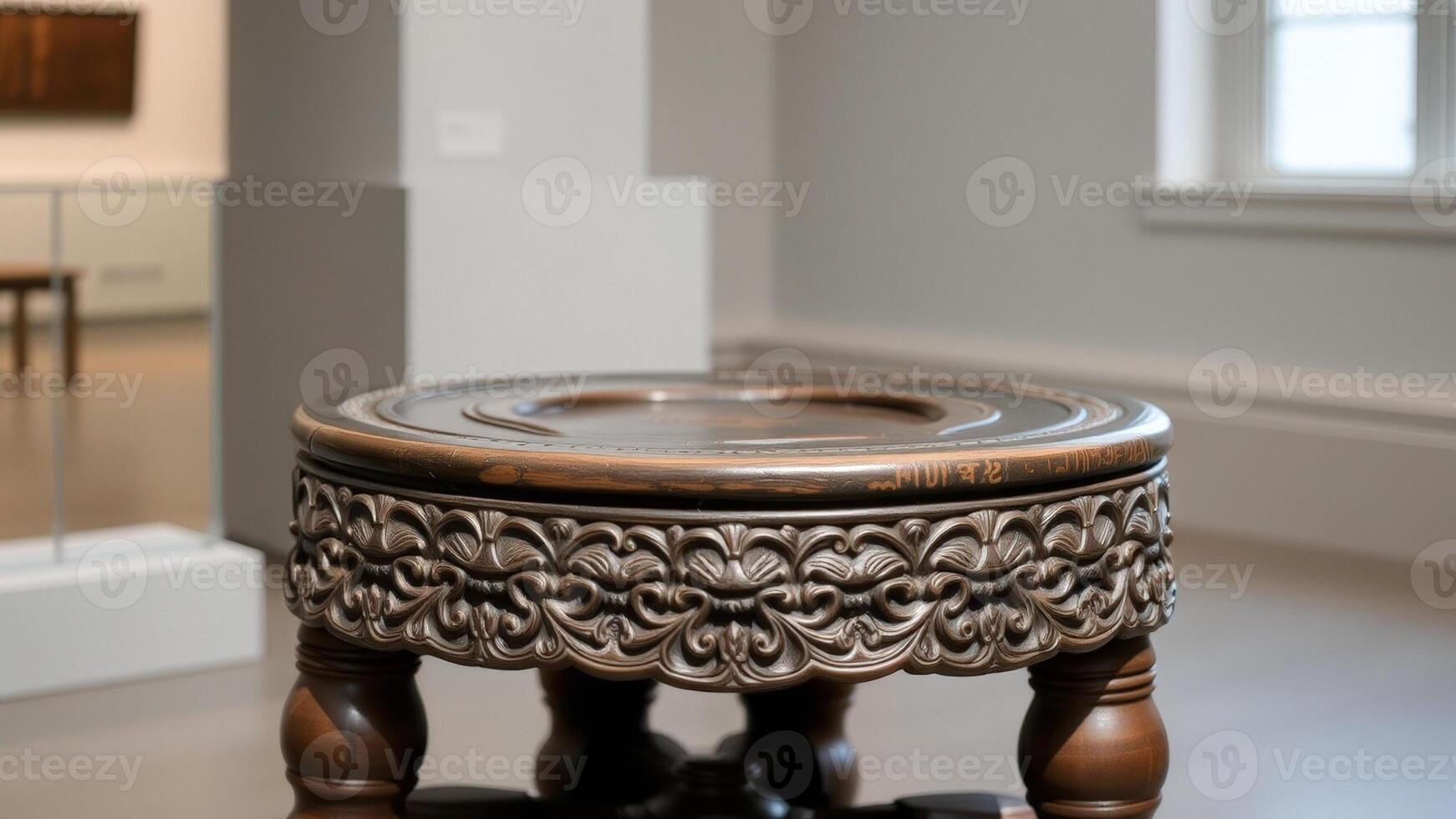 Ornate Wooden Table in a Museum Setting photo