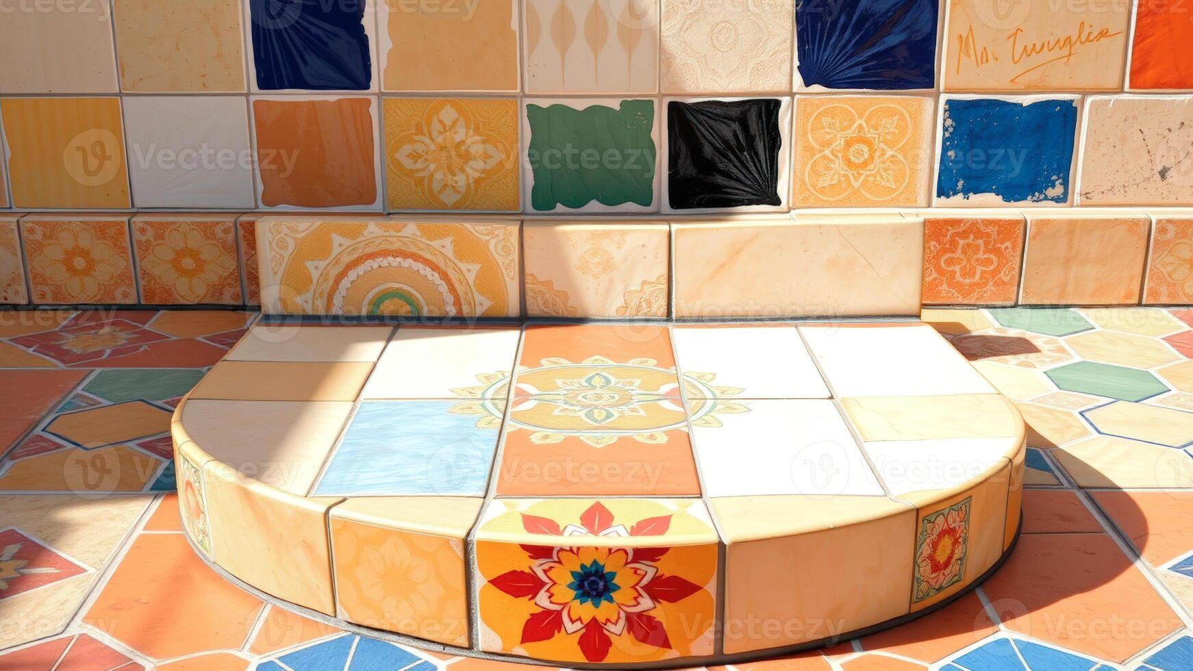 Colorful Tile Floor with Circular Pattern photo
