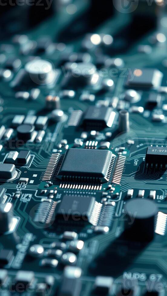 Closeup of Circuit Board with Microchip photo