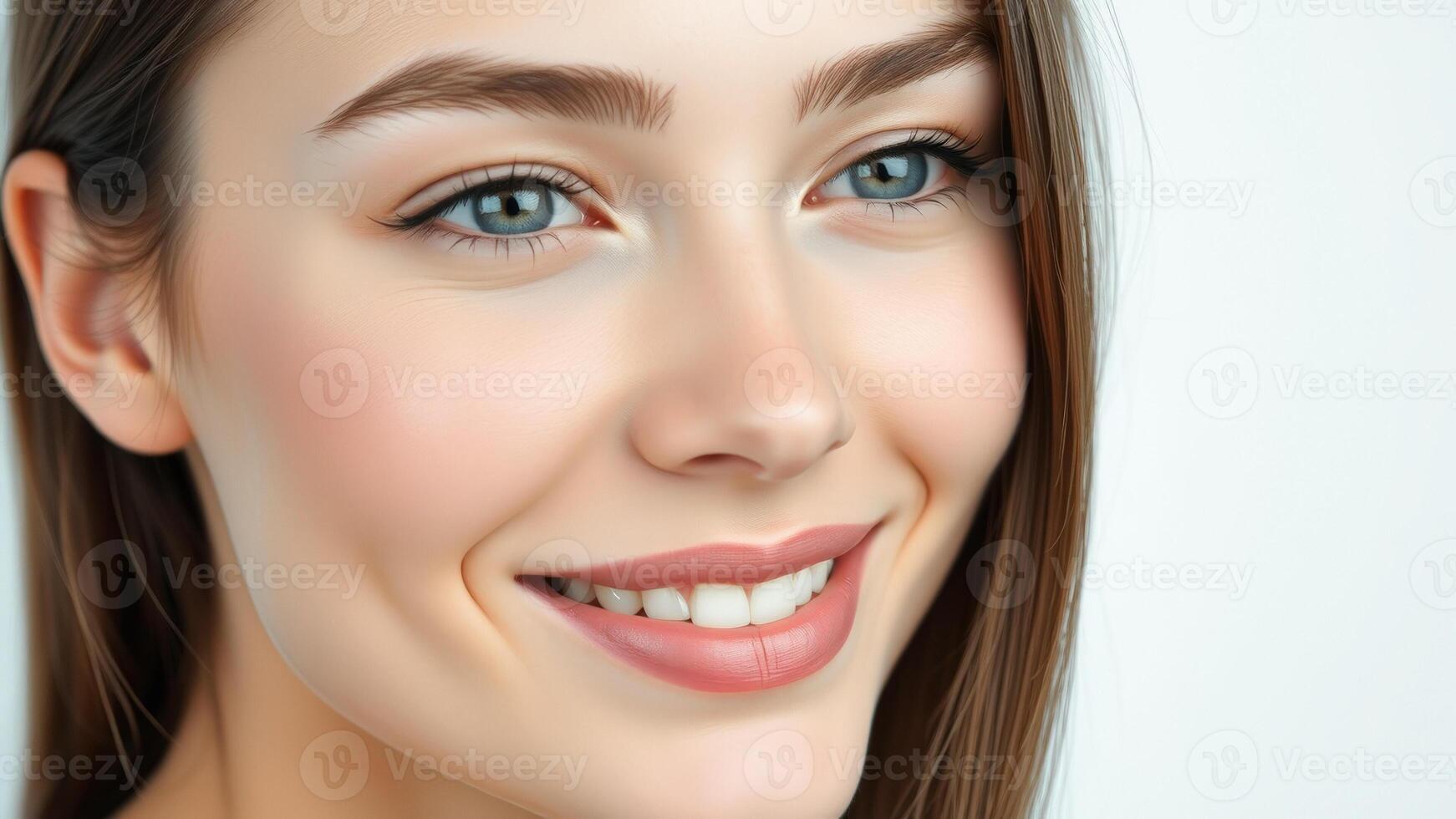 Close-up portrait of a beautiful woman with a bright smile photo