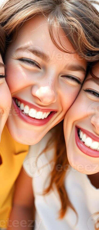 Close-up of Two Smiling Women's Faces photo