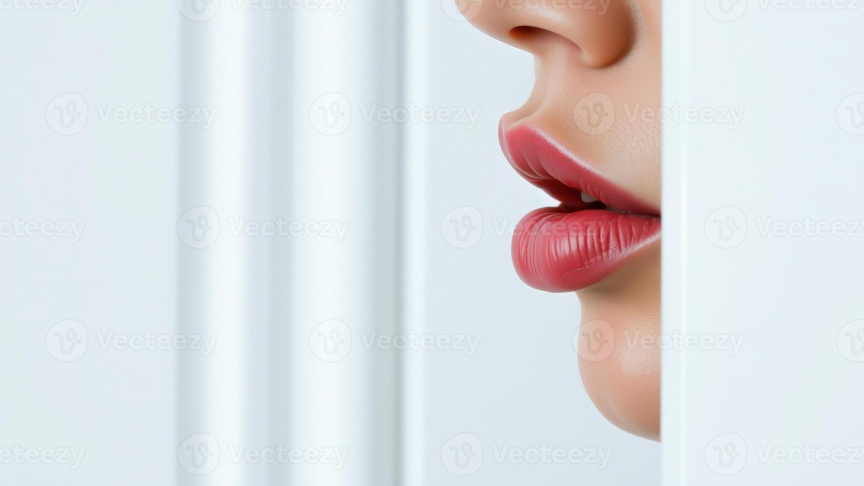 Closeup of Woman's Lips Peeking Through a White Wall photo