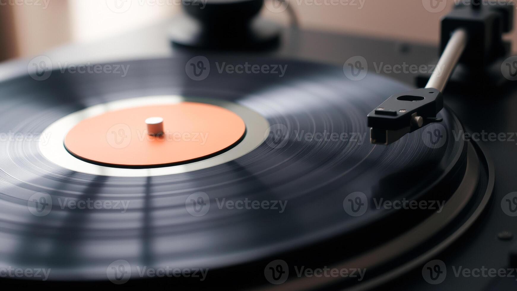 Close Up of a Vinyl Record on a Turntable photo