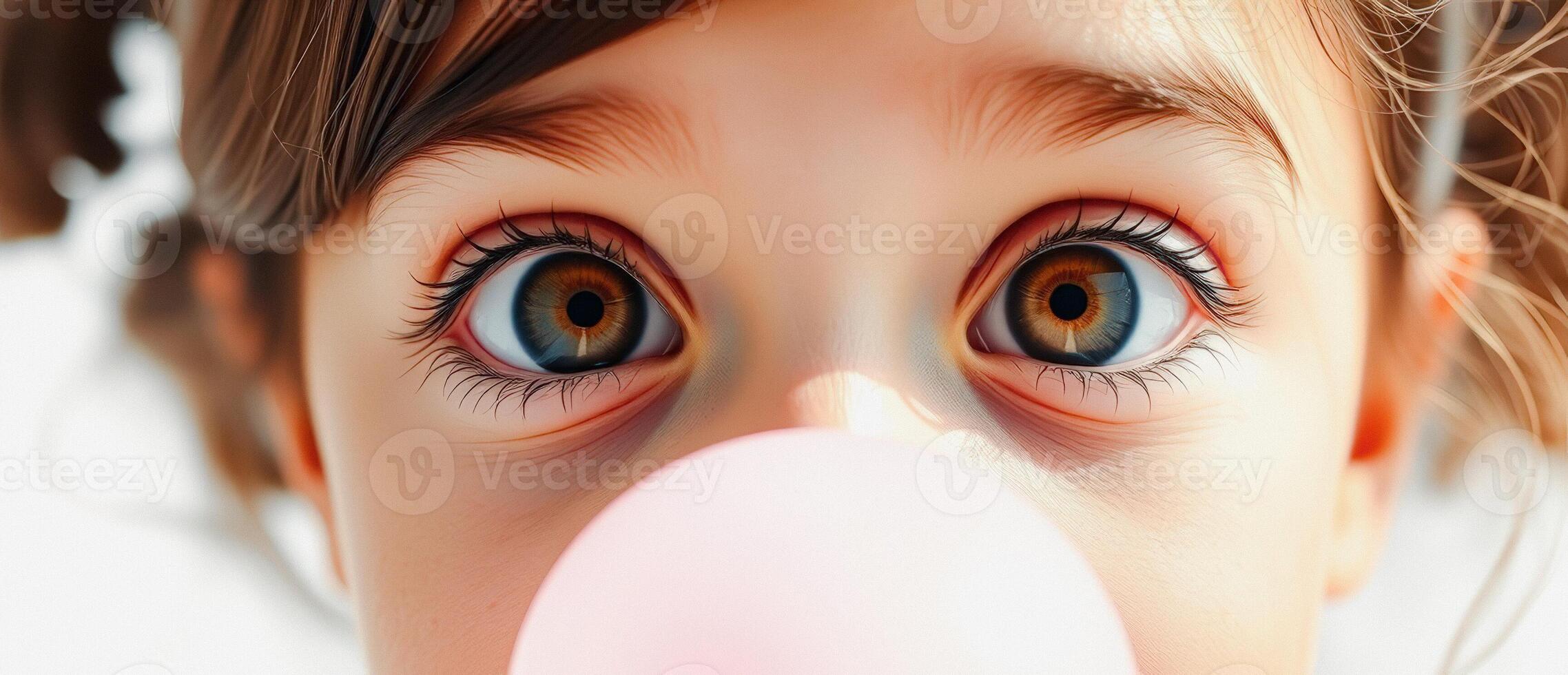 Close up of a child's eyes looking at a bubble photo