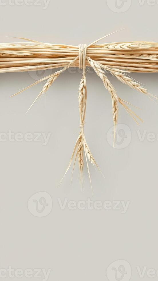 Wheat Stalks Tied Together on a Beige Background photo