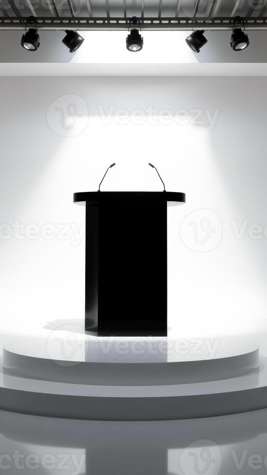 Empty Stage with Podium and Spotlights photo
