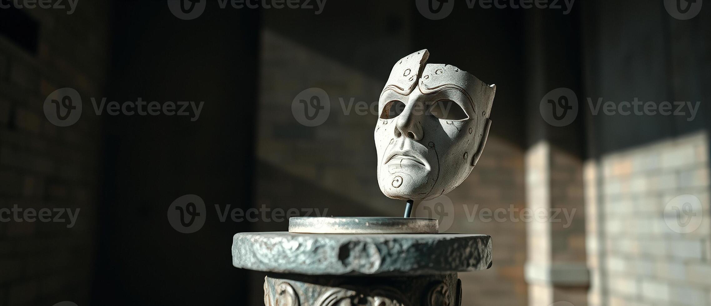 White Mask on a Stone Pedestal photo
