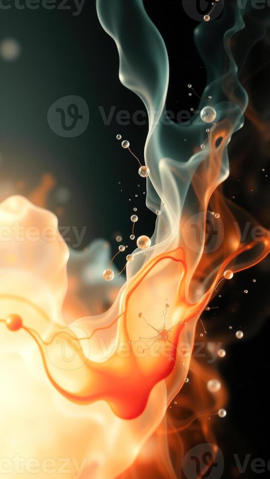 Abstract Orange and Blue Smoke with Glowing Spheres photo