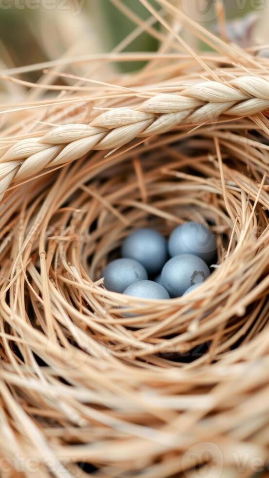 Close-up of Bird's Nest with Eggs photo