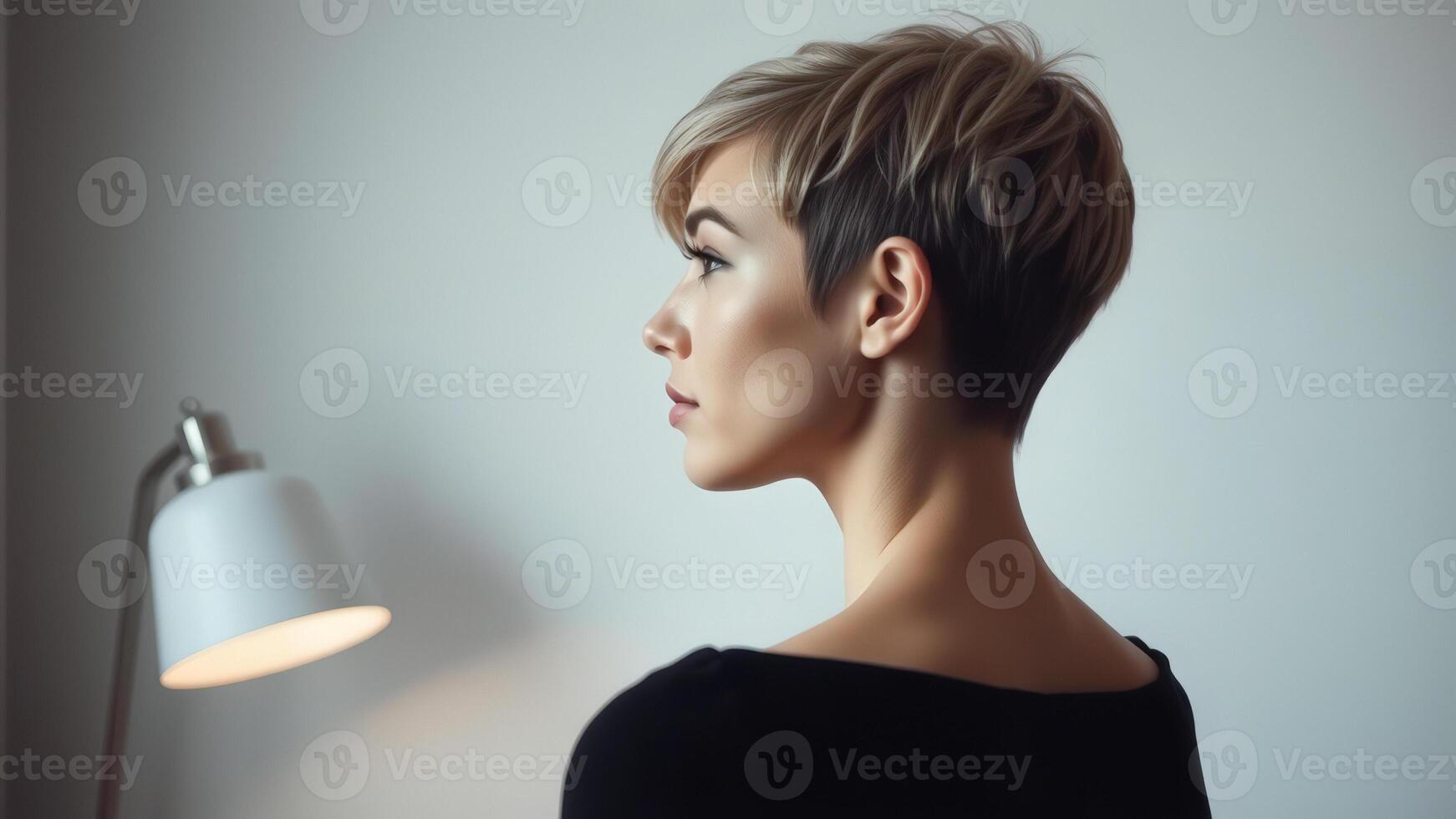 Portrait of a young woman with short blonde hair photo