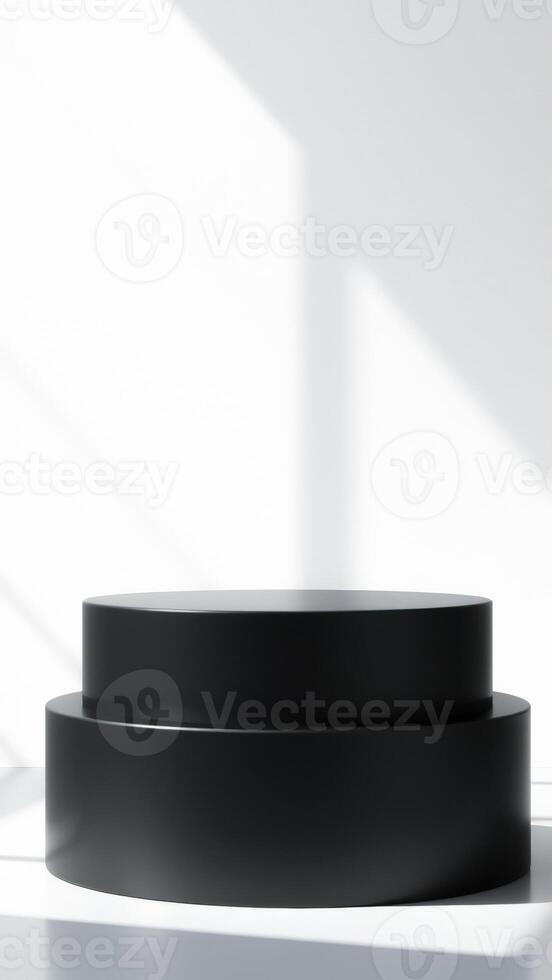 Black Cylindrical Podium on White Background photo