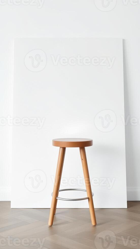 Minimalist Wooden Stool in Front of White Background photo