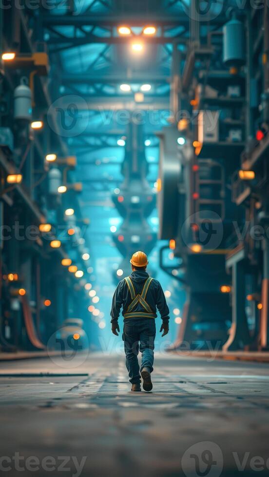 Worker walking through a factory photo
