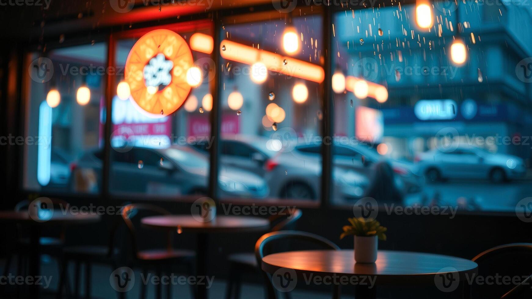 Rain-Streaked Window at a Cafe photo