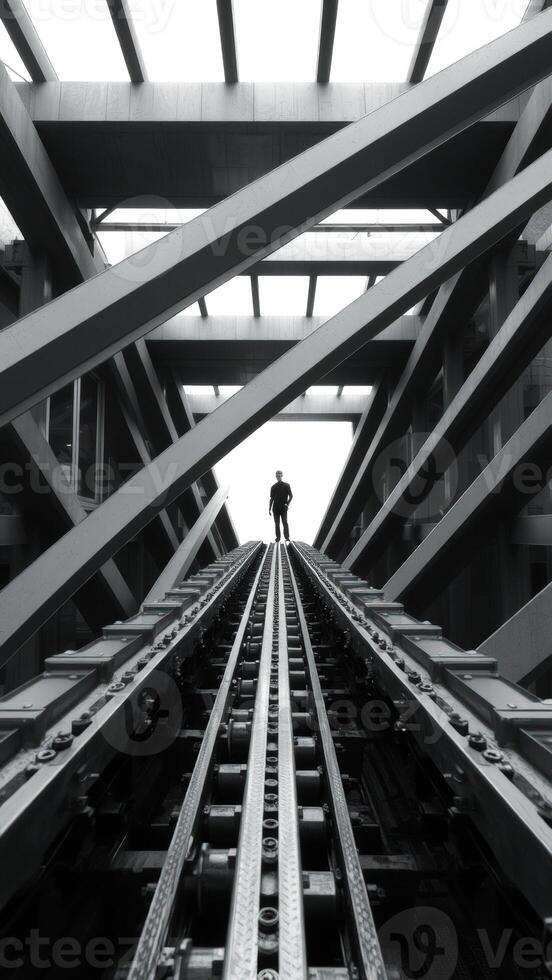 Man walking on a pathway in a modern building photo