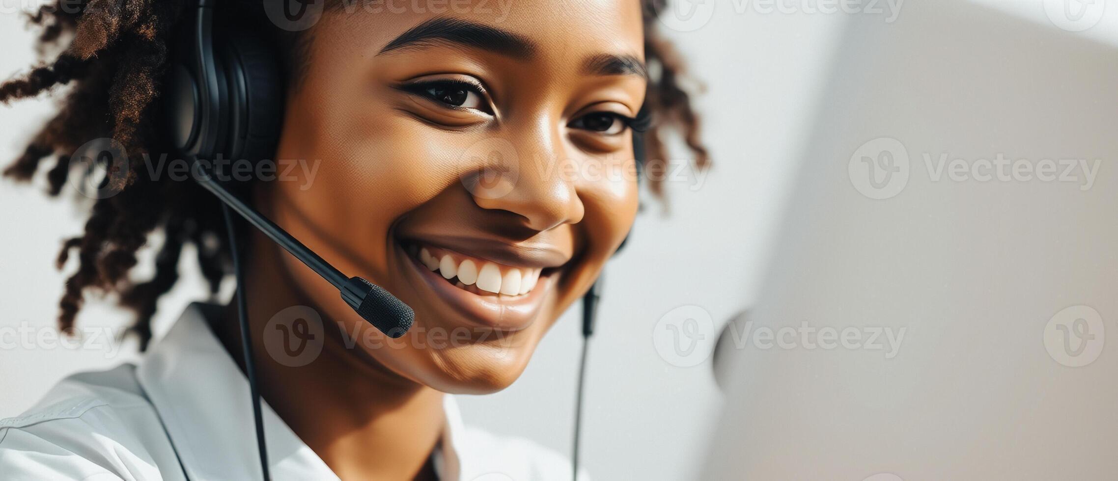 Smiling Customer Service Representative Wearing Headset photo