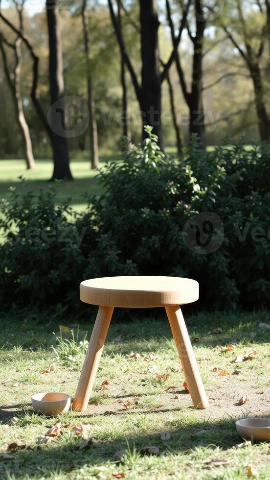 Wooden stool in a park photo