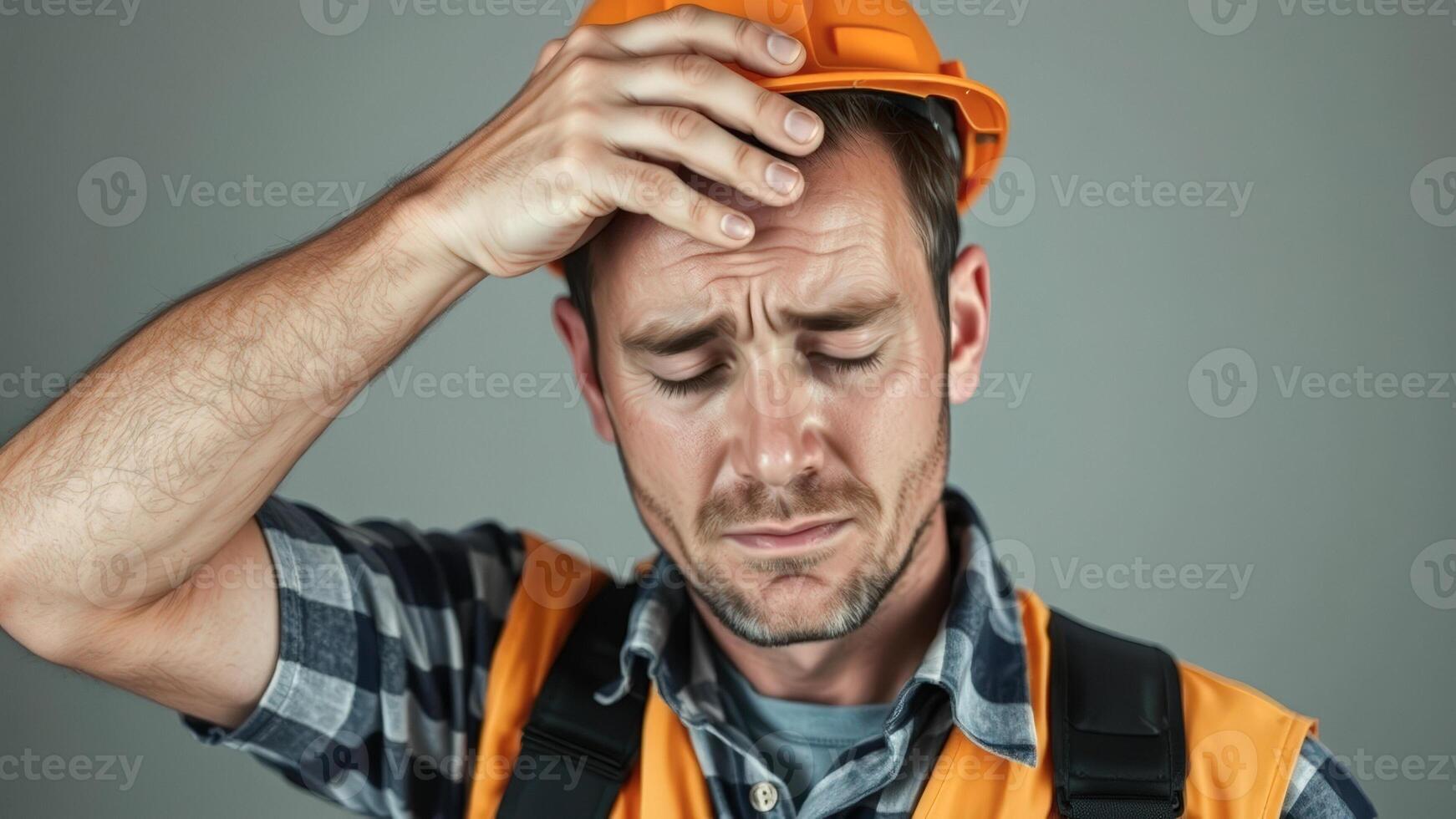Tired Construction Worker Holding His Head photo
