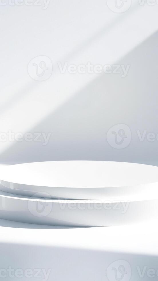 Minimalist White Product Display Platform with Soft Lighting photo