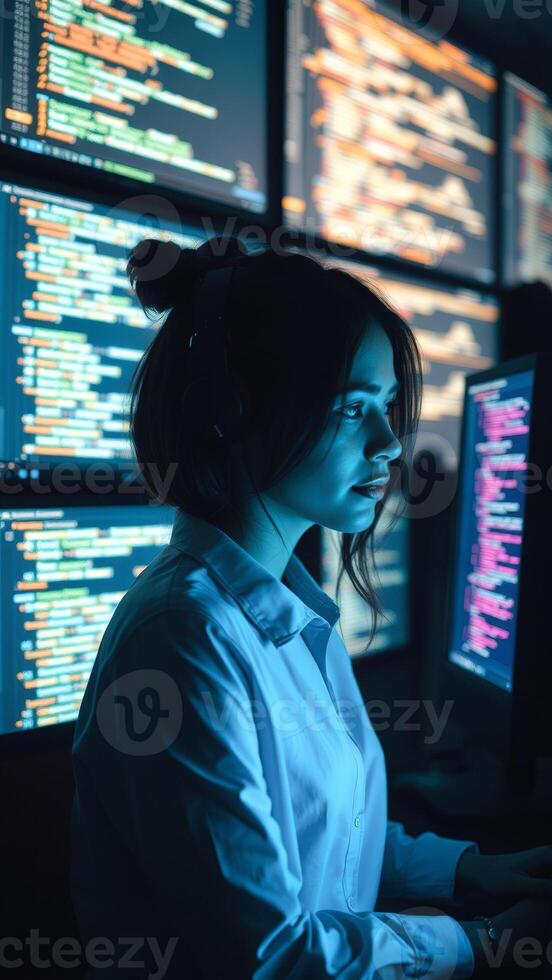 Woman Working on Code photo