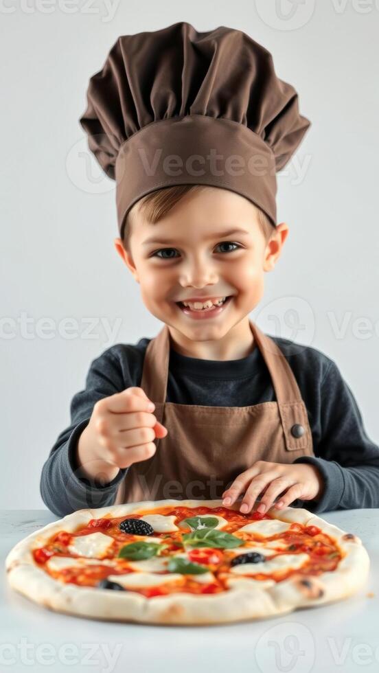 Little Chef Proudly Presents His Homemade Pizza photo