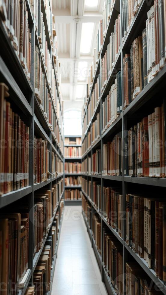 Aisle of Books in a Library photo