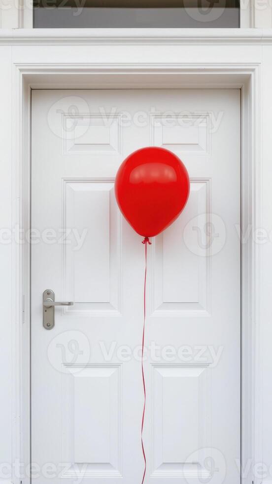 Red Balloon on White Door photo