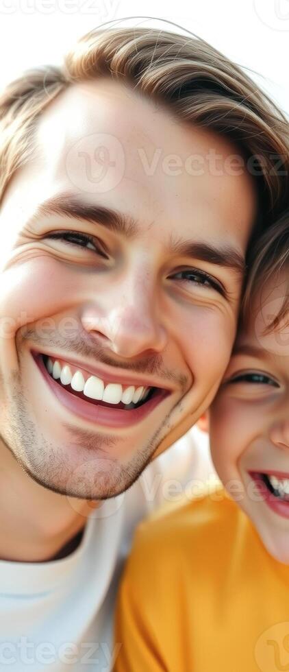 Portrait of a father and son laughing together photo